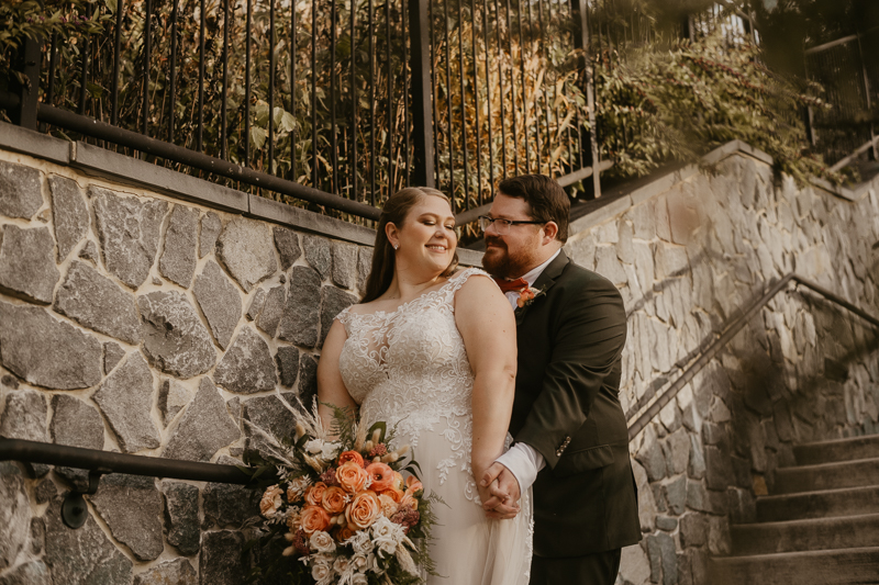 Stunning bride and groom wedding portraits at Main Street Ballroom in Ellicott City, Maryland by Britney Clause Photography