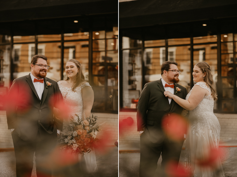 Stunning bride and groom wedding portraits at Main Street Ballroom in Ellicott City, Maryland by Britney Clause Photography