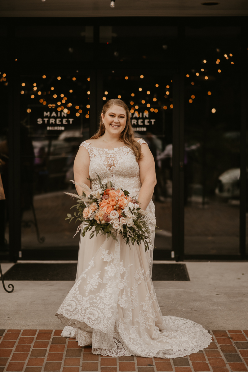 Stunning bride and groom wedding portraits at Main Street Ballroom in Ellicott City, Maryland by Britney Clause Photography