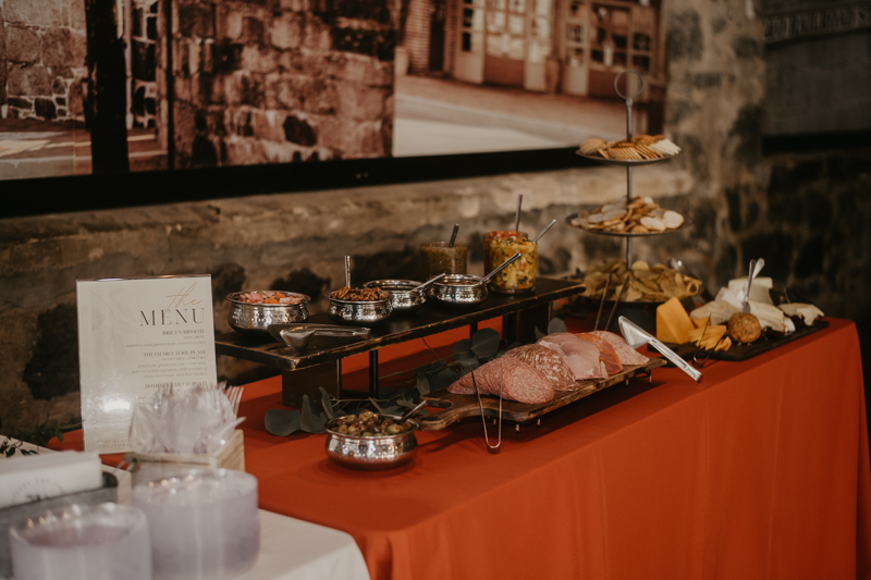 Gorgeous industrial wedding reception decor at Main Street Ballroom in Ellicott City, Maryland by Britney Clause Photography