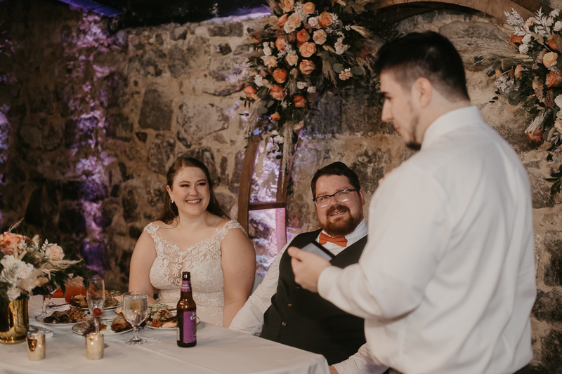 A stunning industrial wedding reception at Main Street Ballroom in Ellicott City, Maryland by Britney Clause Photography