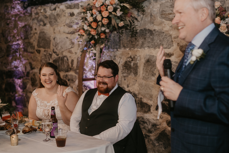 A stunning industrial wedding reception at Main Street Ballroom in Ellicott City, Maryland by Britney Clause Photography