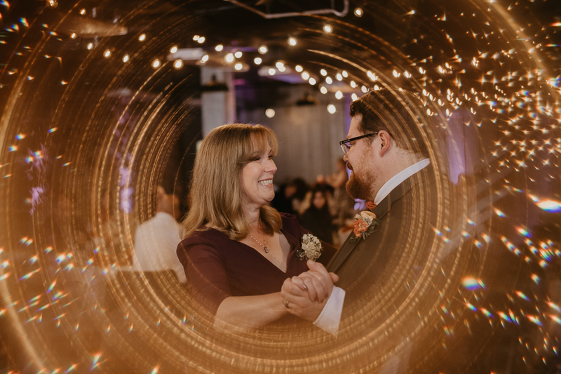 A stunning industrial wedding reception at Main Street Ballroom in Ellicott City, Maryland by Britney Clause Photography