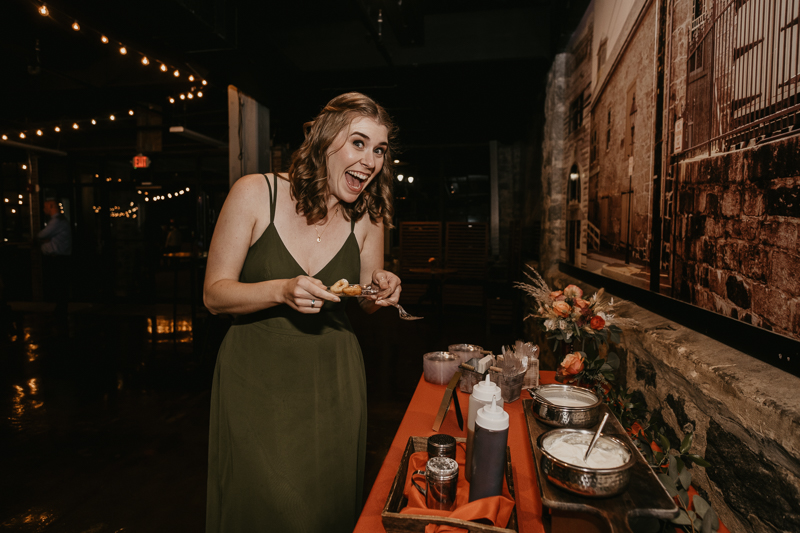 A fun donut bar by Zeffert and Gold Catering at Main Street Ballroom in Ellicott City, Maryland by Britney Clause Photography