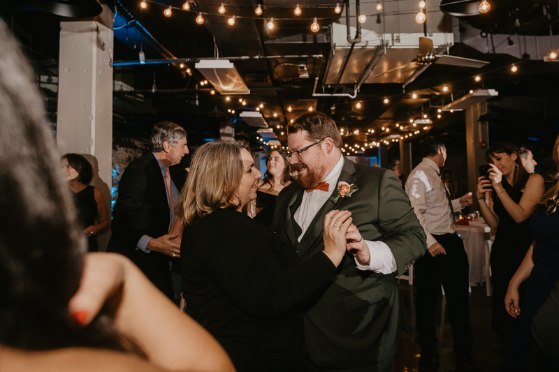 An exciting evening wedding reception by DJ Black Wizard at Main Street Ballroom in Ellicott City, Maryland by Britney Clause Photography