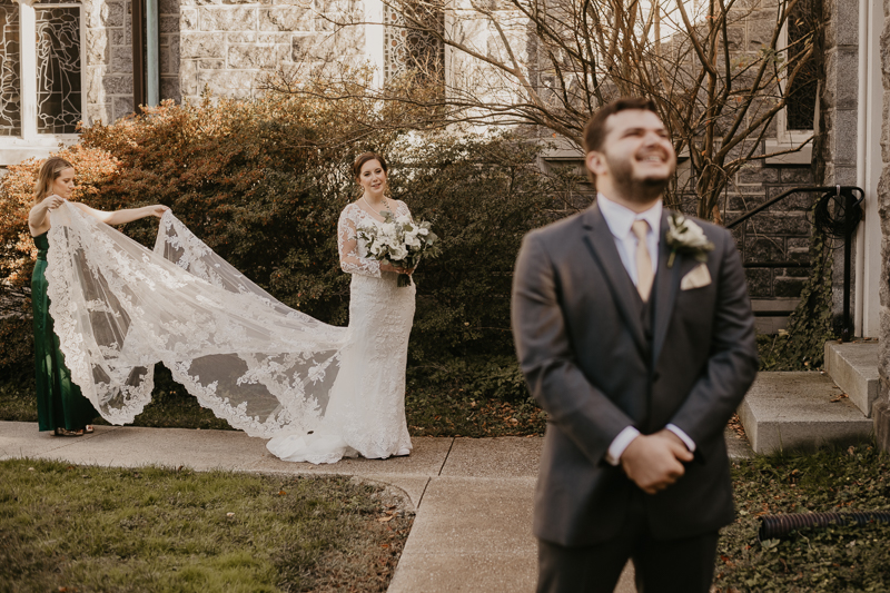 Stunning bride and groom wedding portraits at the Shrine of the Sacred Heart by Britney Clause Photography