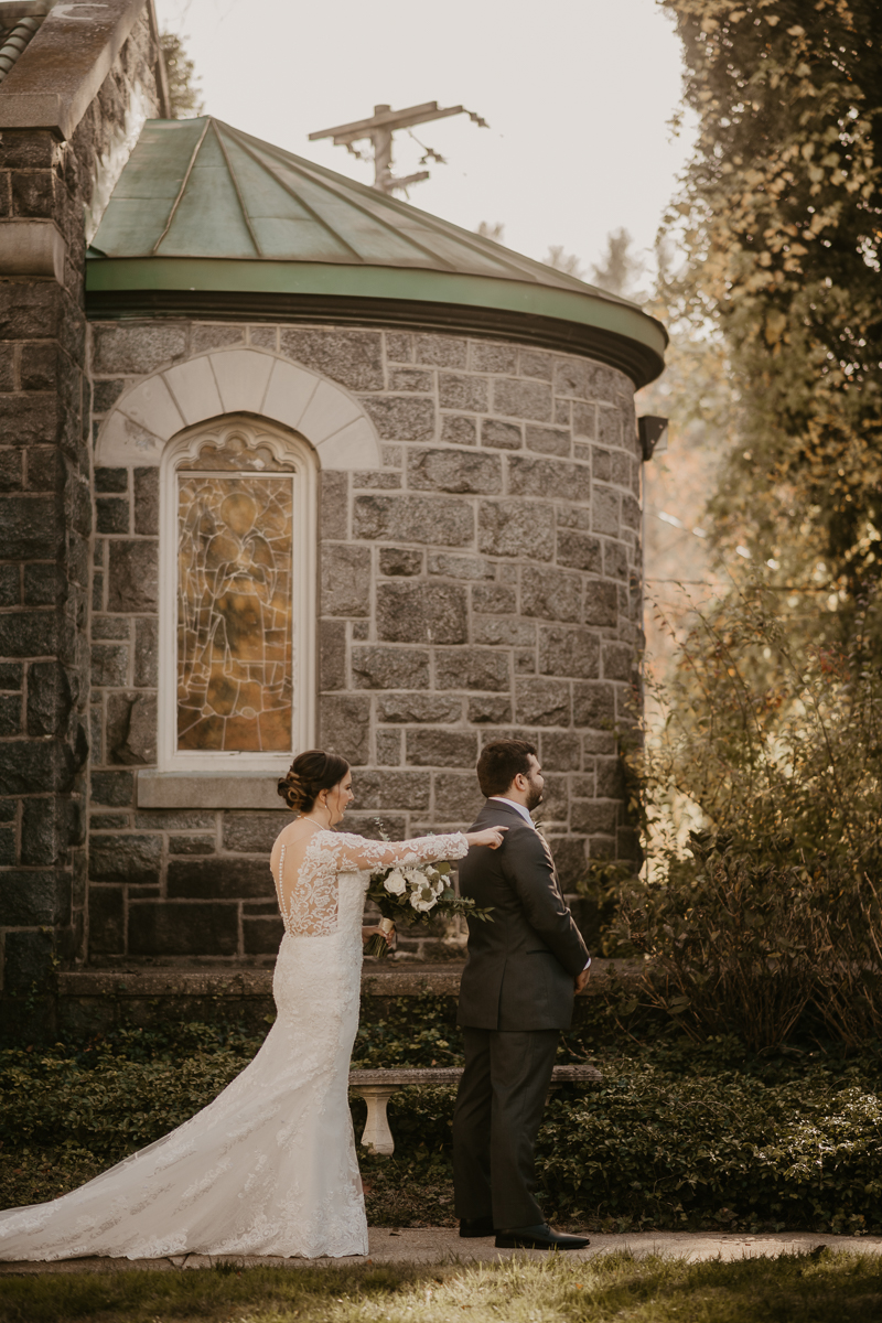 Stunning bride and groom wedding portraits at the Shrine of the Sacred Heart by Britney Clause Photography