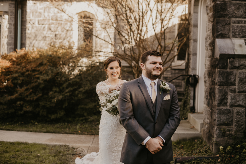 Stunning bride and groom wedding portraits at the Shrine of the Sacred Heart by Britney Clause Photography