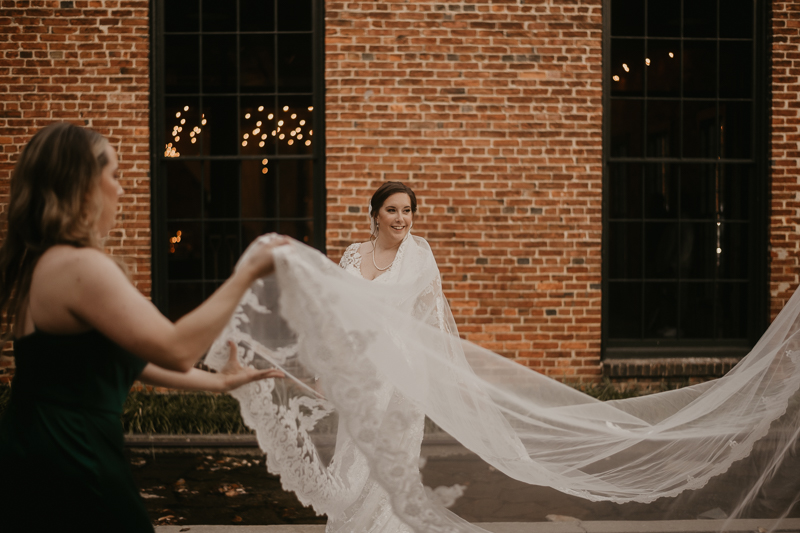 Stunning bride and groom wedding portraits at the Mt. Washington Mill Dye House in Baltimore, Maryland by Britney Clause Photography