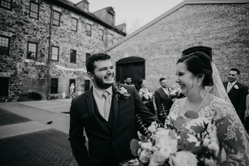 Stunning bride and groom wedding portraits at the Mt. Washington Mill Dye House in Baltimore, Maryland by Britney Clause Photography