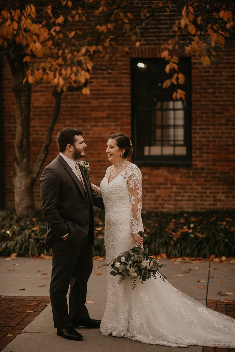 Stunning bride and groom wedding portraits at the Mt. Washington Mill Dye House in Baltimore, Maryland by Britney Clause Photography