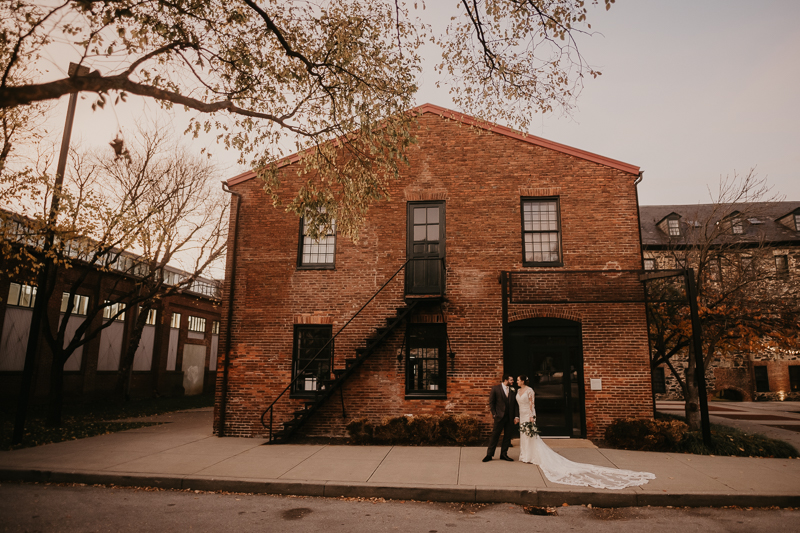 Stunning bride and groom wedding portraits at the Mt. Washington Mill Dye House in Baltimore, Maryland by Britney Clause Photography