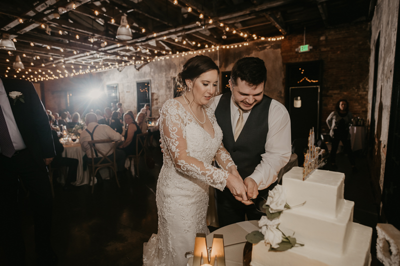 Delicious wedding cake by Linwoods Catering at the Mt. Washington Mill Dye House in Baltimore, Maryland by Britney Clause Photography