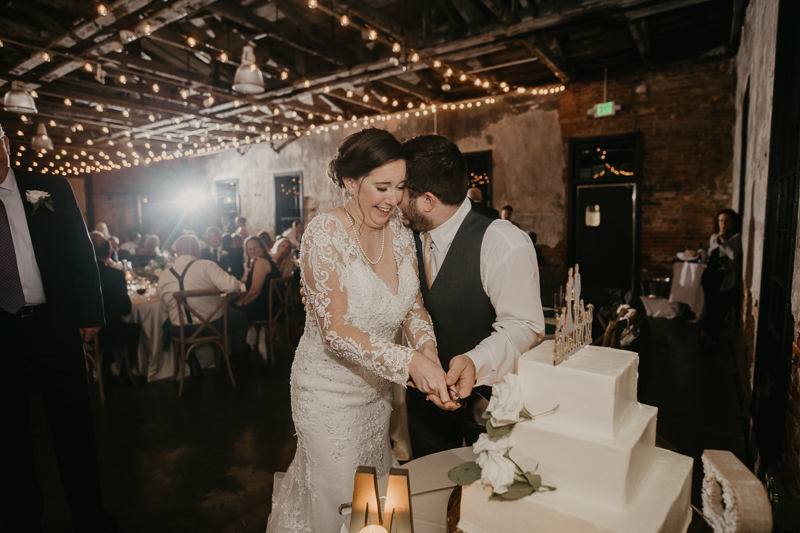 Delicious wedding cake by Linwoods Catering at the Mt. Washington Mill Dye House in Baltimore, Maryland by Britney Clause Photography