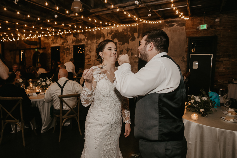 Delicious wedding cake by Linwoods Catering at the Mt. Washington Mill Dye House in Baltimore, Maryland by Britney Clause Photography