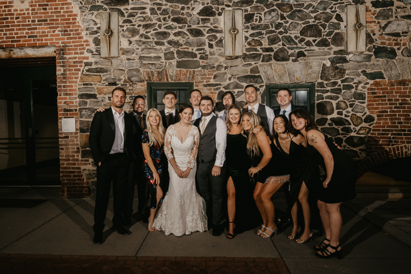 An evening wedding reception at the Mt. Washington Mill Dye House in Baltimore, Maryland by Britney Clause Photography