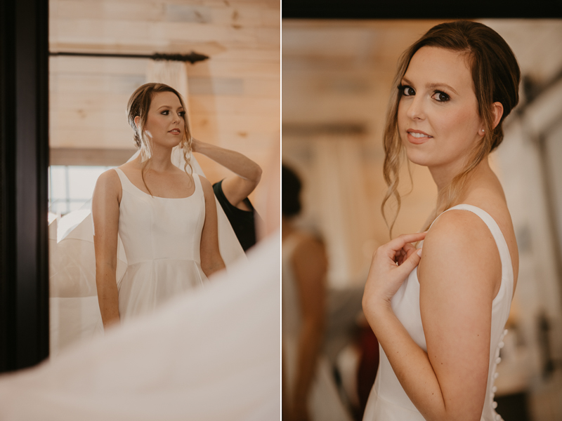 A bride getting ready for her wedding at Kylan Barn in Delmar, Maryland by Britney Clause Photography