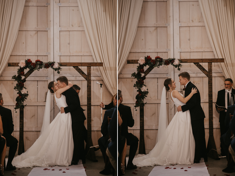 Amazing indoor wedding ceremony at Kylan Barn in Delmar, Maryland by Britney Clause Photography