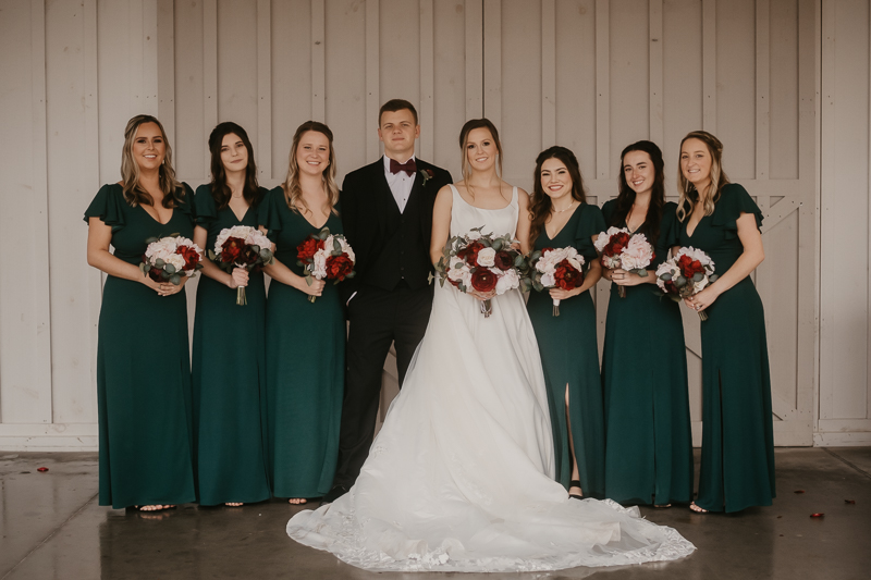 Beautiful bridal party wedding portraits at Kylan Barn in Delmar, Maryland by Britney Clause Photography