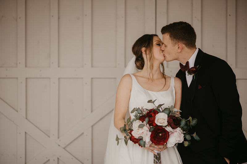 Stunning bride and groom sunset wedding portraits at Kylan Barn in Delmar, Maryland by Britney Clause Photography