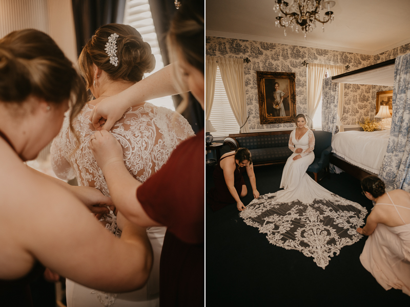 A bride getting ready for her wedding at Antrim 1844 in Taneytown, Maryland by Britney Clause Photography