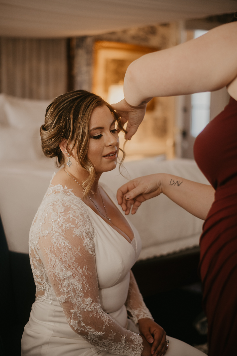 A bride getting ready for her wedding at Antrim 1844 in Taneytown, Maryland by Britney Clause Photography