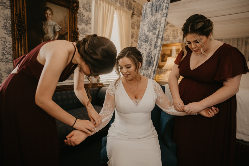 A bride getting ready for her wedding at Antrim 1844 in Taneytown, Maryland by Britney Clause Photography