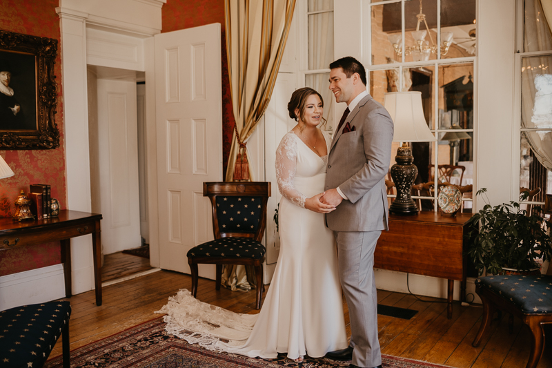 Gorgeous wedding portraits of the bride and groom at Antrim 1844 in Taneytown, Maryland by Britney Clause Photography