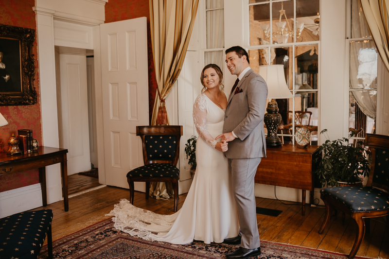 Gorgeous wedding portraits of the bride and groom at Antrim 1844 in Taneytown, Maryland by Britney Clause Photography