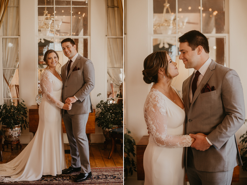 Gorgeous wedding portraits of the bride and groom at Antrim 1844 in Taneytown, Maryland by Britney Clause Photography