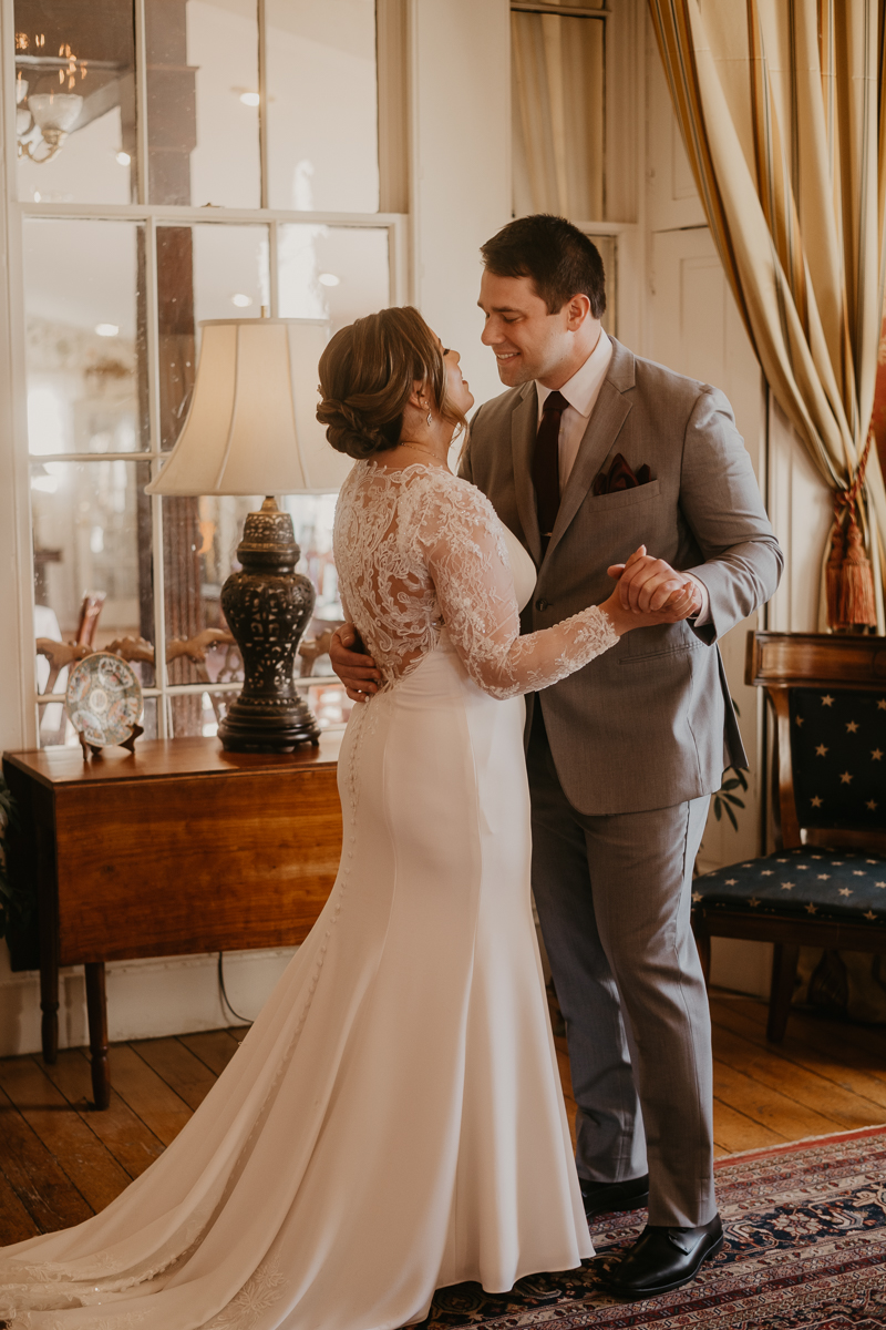 Gorgeous wedding portraits of the bride and groom at Antrim 1844 in Taneytown, Maryland by Britney Clause Photography