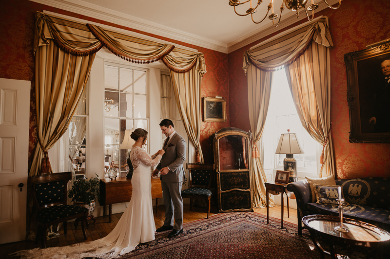 Gorgeous wedding portraits of the bride and groom at Antrim 1844 in Taneytown, Maryland by Britney Clause Photography