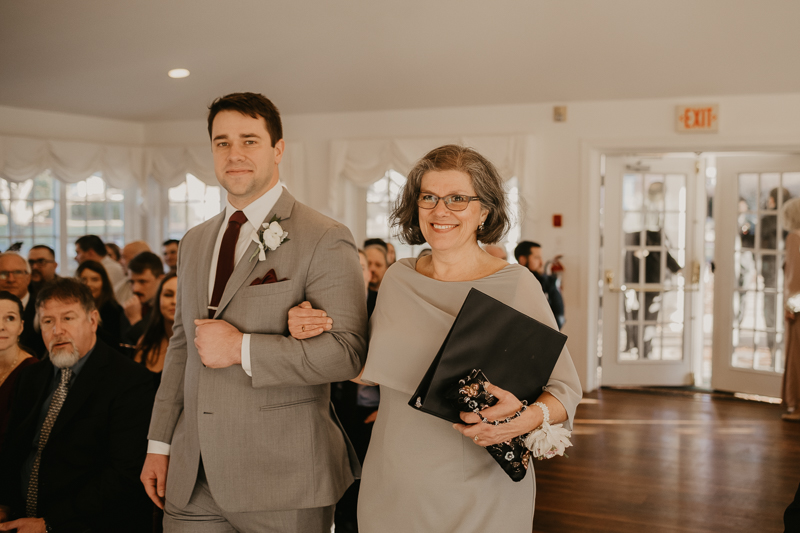 A gorgeous indoor wedding ceremony at Antrim 1844's Garden Room in the Pavilion in Taneytown, Maryland by Britney Clause Photography