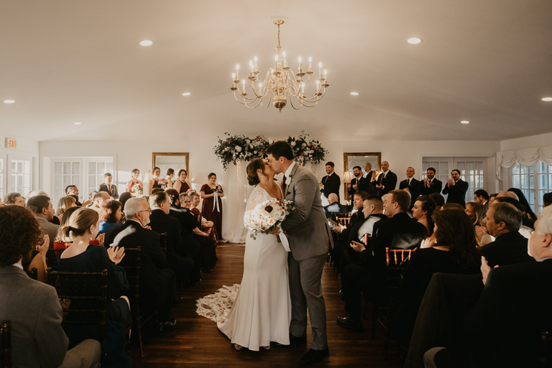 A gorgeous indoor wedding ceremony at Antrim 1844's Garden Room in the Pavilion in Taneytown, Maryland by Britney Clause Photography